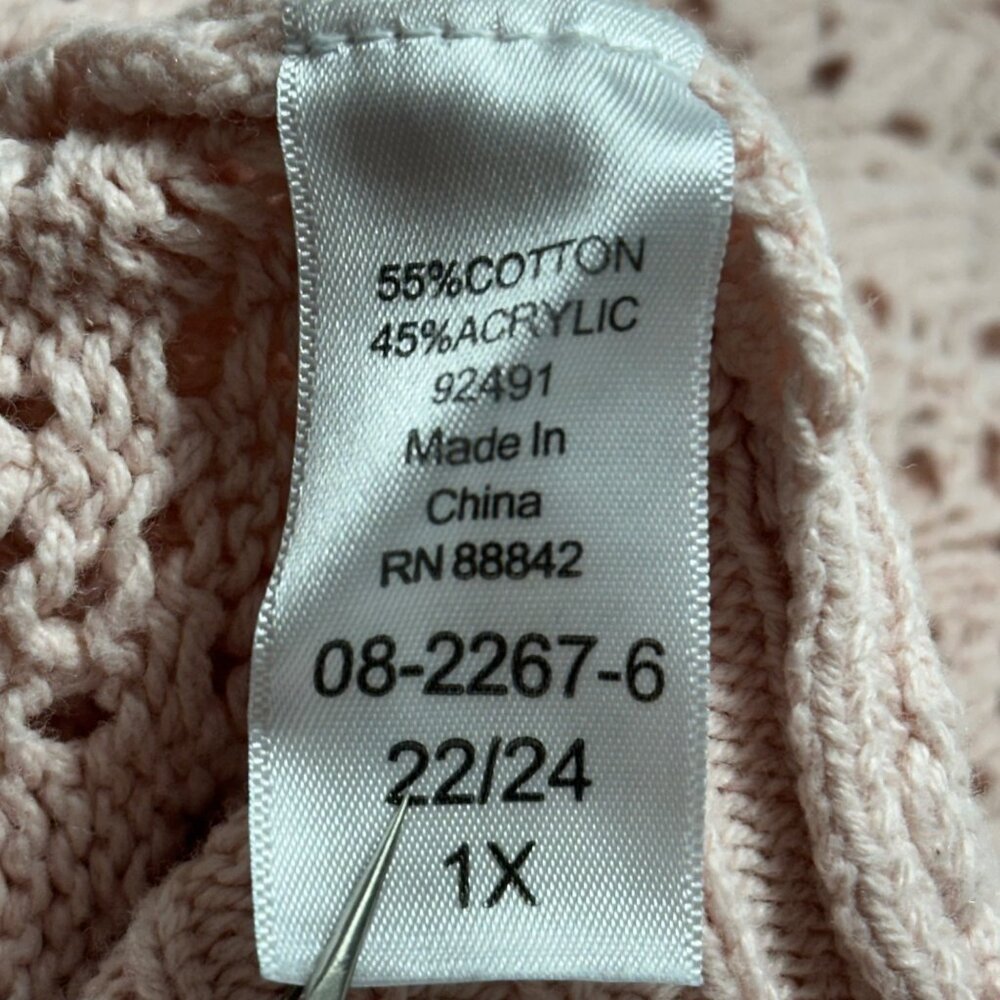 Pink Open-Front Lace Knit Cardigan Sweater 1X By Denim 24/7 Boho Cottagecore - Picture 4 of 11